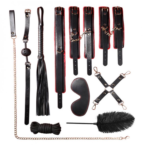 MizzZee - SM Upgrade Bondage 10 Pieces Set (Black Red) MizzZee - SM Upgrade Bondage 10 Pieces Set (Black Red)