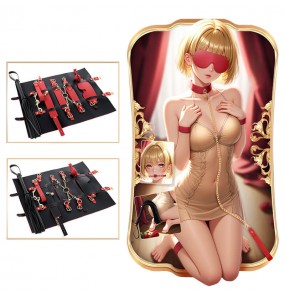 MizzZee - Black Red Leather Roll-Up Bondage BDSM Kit