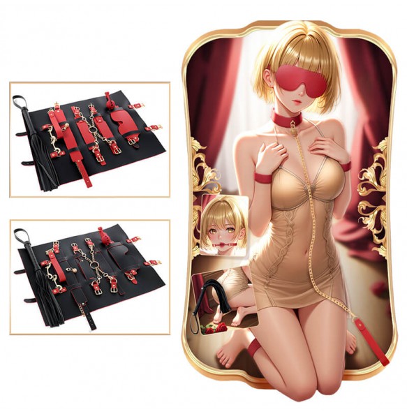 MizzZee - Black Red Leather Roll-Up Bondage BDSM Kit MizzZee - Black Red Leather Roll-Up Bondage BDSM Kit