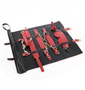 MizzZee - Black Red Leather Roll-Up Bondage BDSM Kit