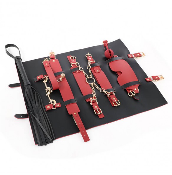 MizzZee - Black Red Leather Roll-Up Bondage BDSM Kit MizzZee - Black Red Leather Roll-Up Bondage BDSM Kit