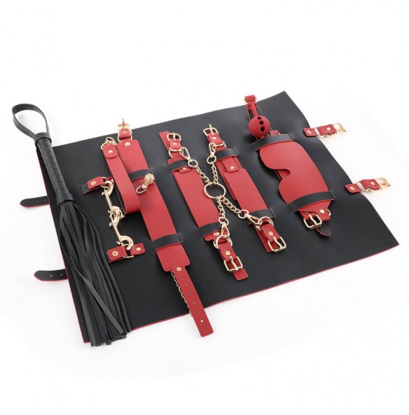 MizzZee - Black Red Leather Roll-Up Bondage BDSM Kit MizzZee - Black Red Leather Roll-Up Bondage BDSM Kit