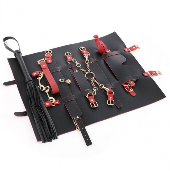 MizzZee - Black Red Leather Roll-Up Bondage BDSM Kit MizzZee - Black Red Leather Roll-Up Bondage BDSM Kit