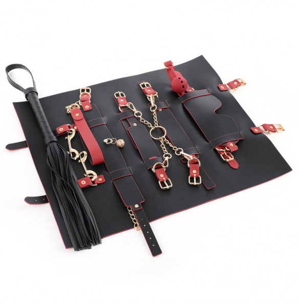 MizzZee - Black Red Leather Roll-Up Bondage BDSM Kit MizzZee - Black Red Leather Roll-Up Bondage BDSM Kit