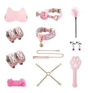 MizzZee - SM Bondage Double Sided 11 Pieces Set (Pink White - Bone Edition)