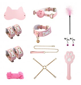 MizzZee - SM Bondage Double Sided 11 Pieces Set (Pink White - Bone Edition)