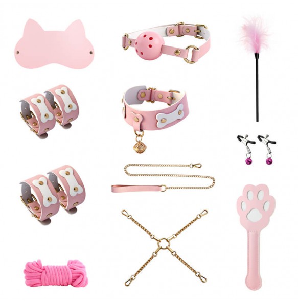 MizzZee - SM Bondage Double Sided 11 Pieces Set (Pink White - Bone Edition)