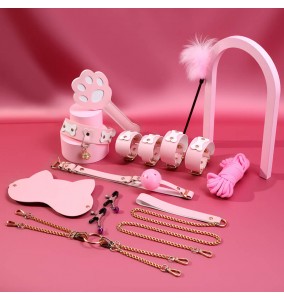 MizzZee - SM Bondage Double Sided 11 Pieces Set (Pink White - Bone Edition)