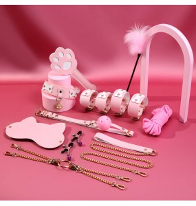 MizzZee - SM Bondage Double Sided 11 Pieces Set (Pink White - Bone Edition)