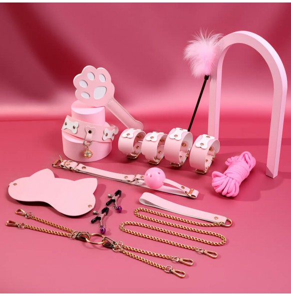 MizzZee - SM Bondage Double Sided 11 Pieces Set (Pink White - Bone Edition)