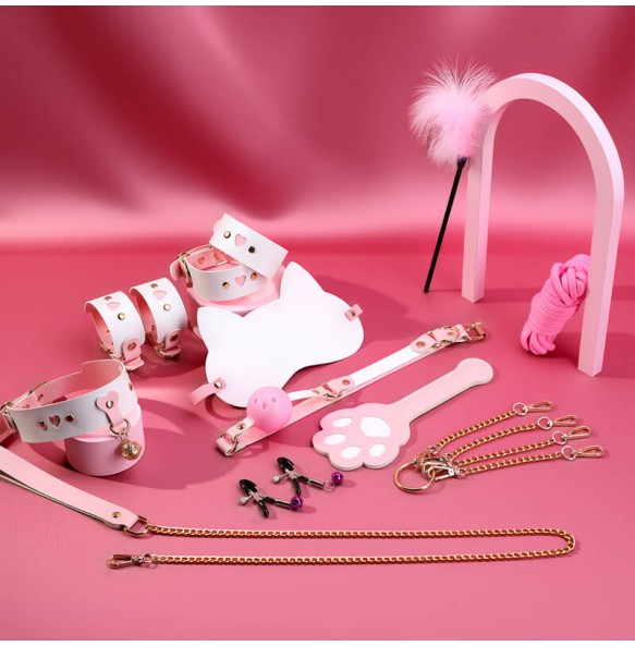 MizzZee - SM Bondage Double Sided 11 Pieces Set (Pink White - Bone Edition)