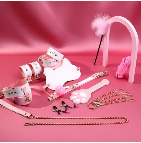 MizzZee - SM Bondage Double Sided 11 Pieces Set (Pink White - Bone Edition) MizzZee - SM Bondage Double Sided 11 Pieces Set (Pink White - Bone Edition)