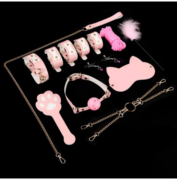 MizzZee - SM Bondage Double Sided 11 Pieces Set (Pink White - Bone Edition)