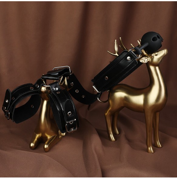 MIZZZEE - Restraint Backhand Collars Mouth Gag Ball Bondage Set (Black) MIZZZEE - Restraint Backhand Collars Mouth Gag Ball Bondage Set (Black)