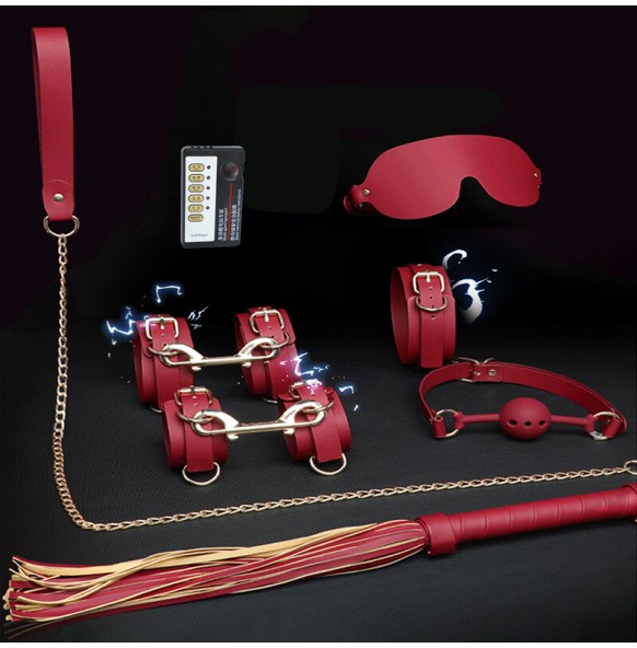 MizzZee - Electric Shock SM Leather 10 Pieces Set (Burgundy) MizzZee - Electric Shock SM Leather 10 Pieces Set (Burgundy)
