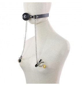 MizzZee - Nipple Clamps With Mouth Gag