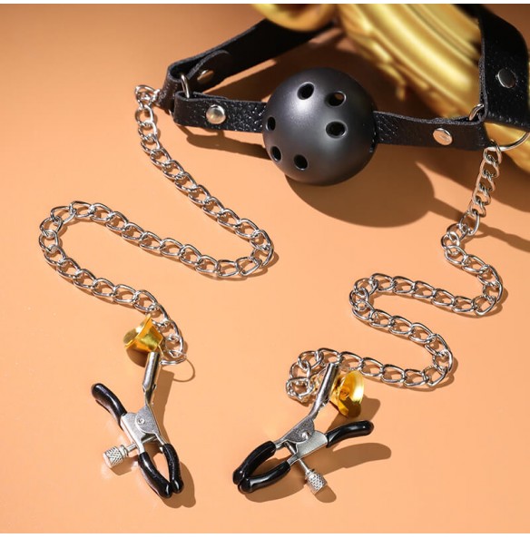 MizzZee - Nipple Clamps With Mouth Gag MizzZee - Nipple Clamps With Mouth Gag