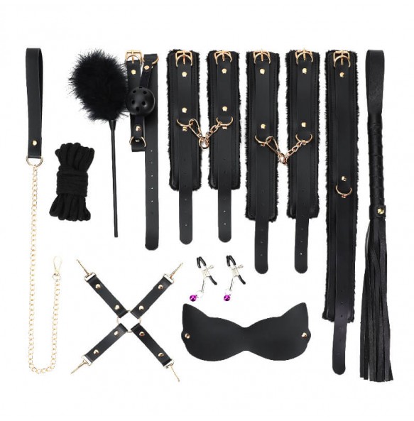 MizzZee - Exquisite Black Plush SM Bondage Set (10 Pieces Set)